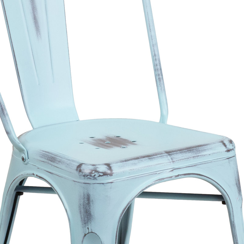 Lily Metal Stackable Side Chair , Distressed Green/Blue