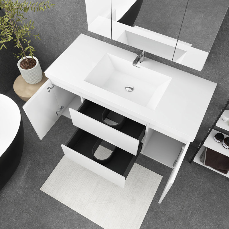 Juriaan 48'' Single Bathroom Vanity with Resin Top, White