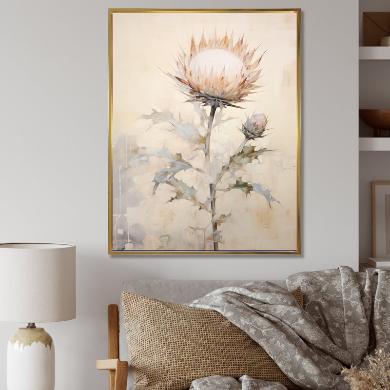 Impressions d'art murales sur chardon beige, H 44 po x l 34 po, Cadre flottant doré
