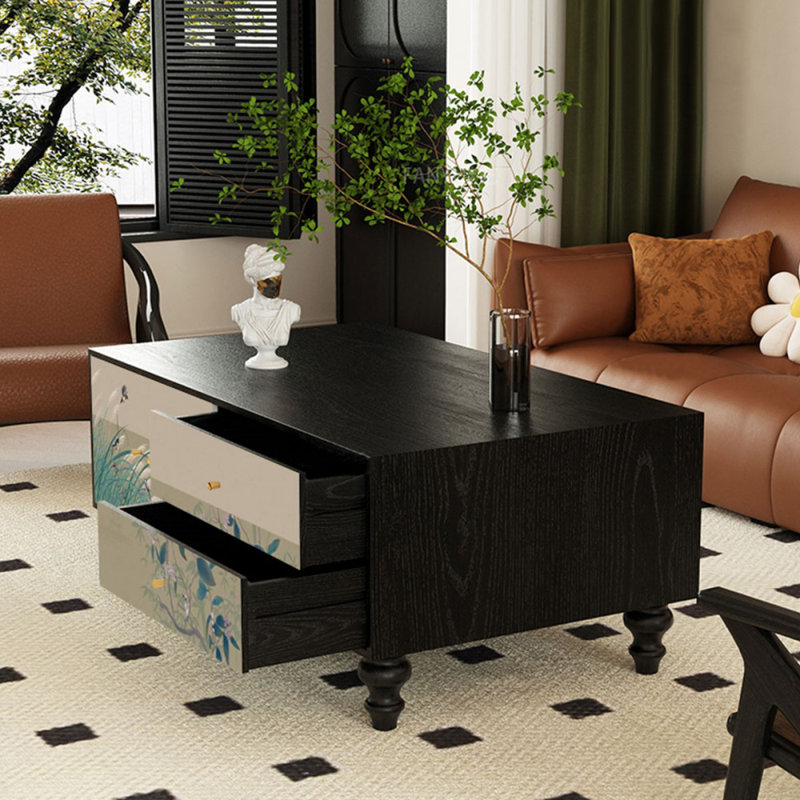 47.24" Black Solid Wood Rectangular Coffee Table