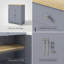 Élégante solution de rangement grise: armoire à double porte avec tiroirs et tablette réglable pour le salon, le couloir ou la cuisine-1045289574