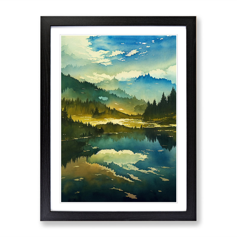 Watercolour Lake Vol.1 - Framed Print, 64cm H x 46cm W x 2cm D, Walnut