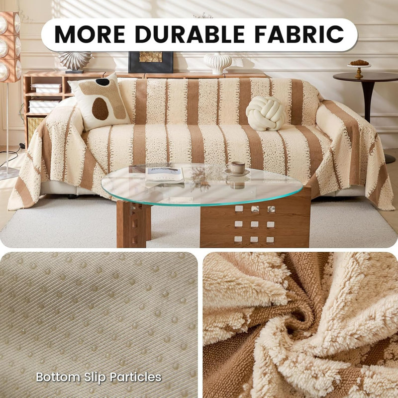 Cotton Box Cushion Sofa Slipcover, Brown
