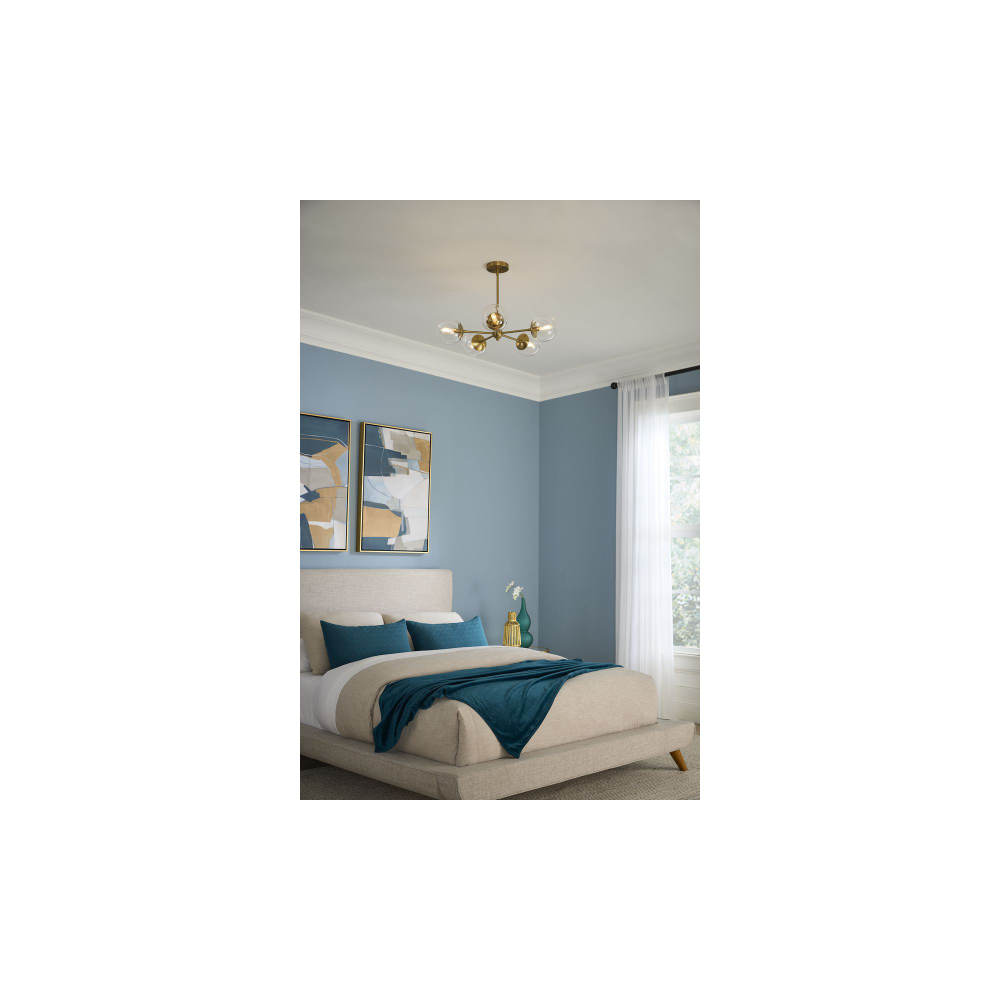 5 - Light Metal Dimmable Sputnik Chandelier, Brushed Bronze