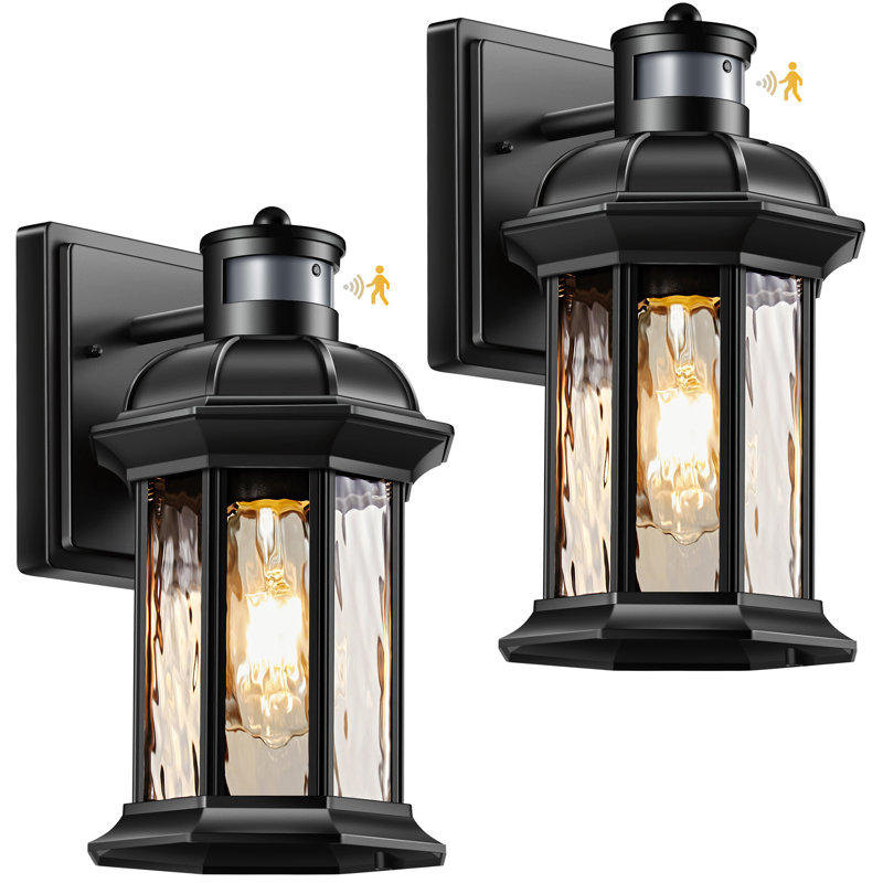 2-Pack Black Motion Sensor Outdoor Wall Lights, Dusk to Dawn Outside Lights for Patio