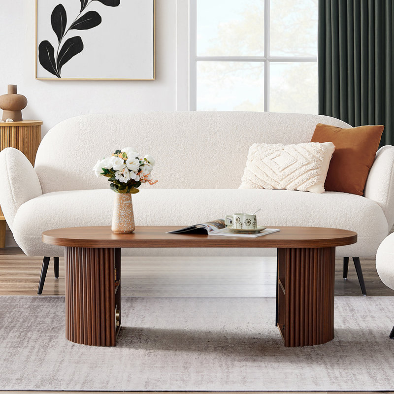 47.24" Oval Coffee Table With Storage, Walnut