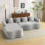 Canapé modulaire en L à compression complète avec méridienne incurvée, canapé en chenille gris modulaire, haute densité pour le salon en appartement-118056051