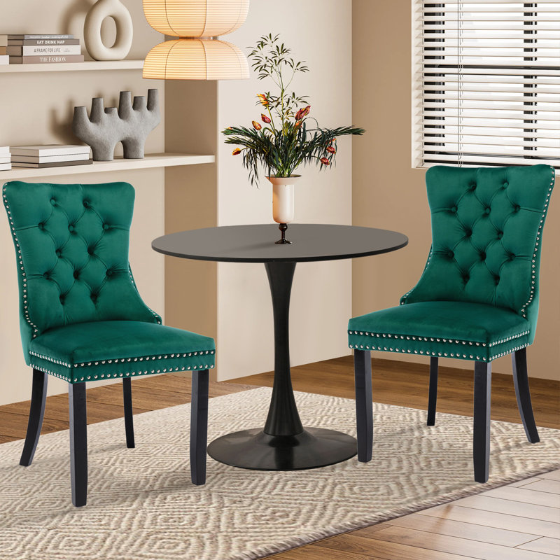 Round Dining Table Sets with 2 chairs, Black, Green/Black