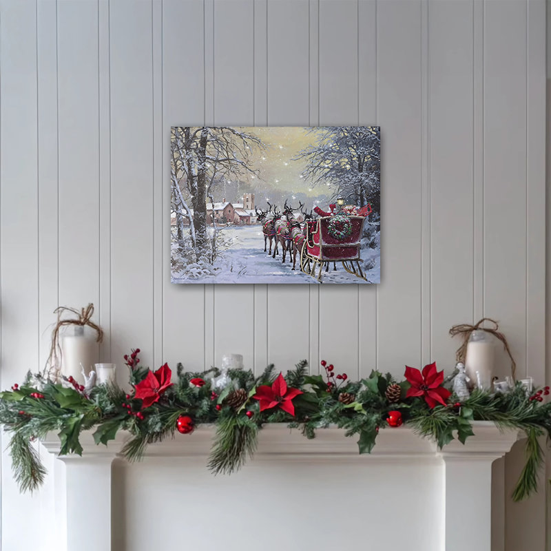 Art mural à piles avec lumière - Traîneau du Père Noël