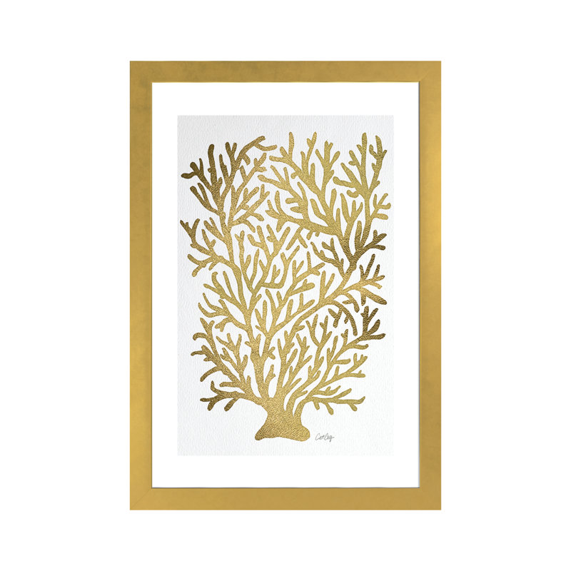 «Gold Coral Artprint», affiche vintage, H 24 po x l 16 po x P 1 po, Papier avec cadre doré