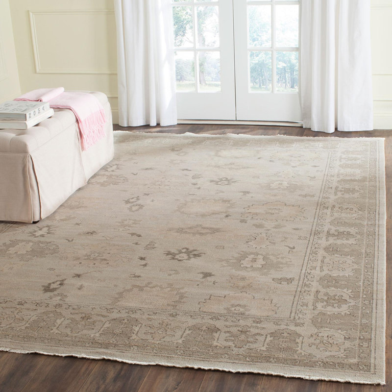 Oushak Oriental Hand Knotted Wool Gray Area Rug, Rectangle 9' x 12'