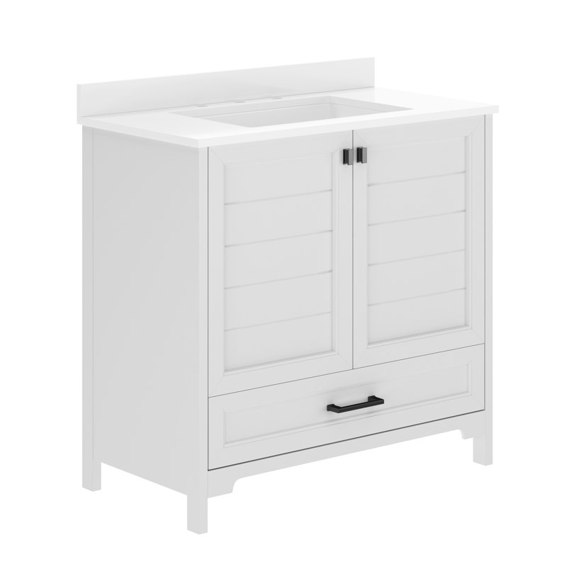 Bathroom Vanity With Undermount Sink, Cabinet, And Drawer, White, Matte Black