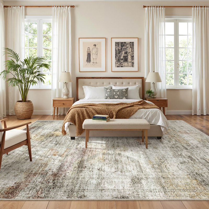 Washable Distressed Persian Rug, Rectangle 8' x 10', Gray/Rust