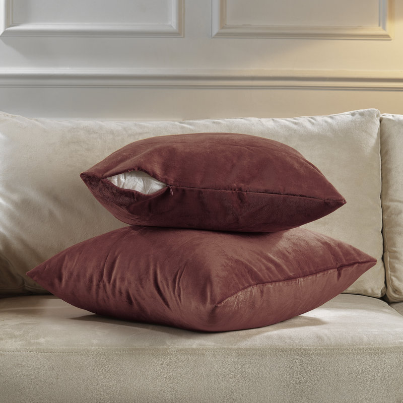 Matte Velvet Pillow Cover, 22" x 22", 57 Brick Red