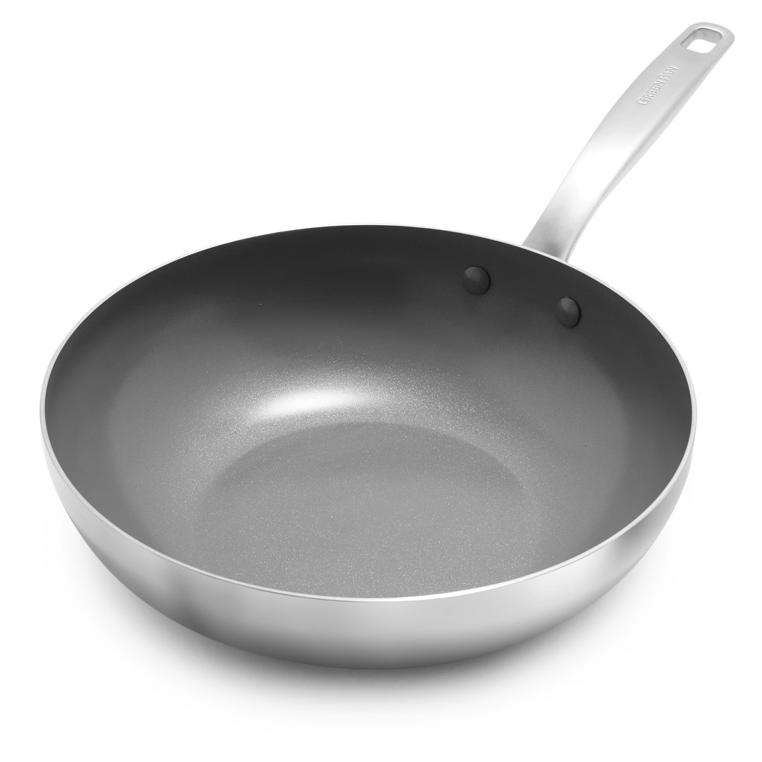 GreenPan Chatham Tri-Ply Stainless Steel Healthy Ceramic Nonstick 11" Wok GreenPan