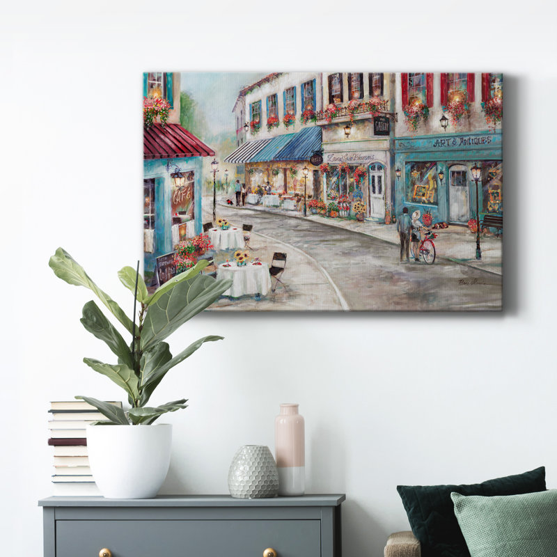 Café pittoresque - peinture sur toile tendue, H 60 po x l 40 po x P 1 po