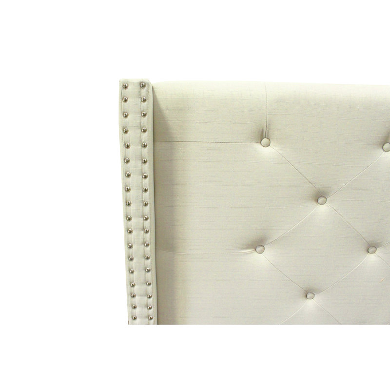 Lit plateforme tapissier capitonné à profil bas Anthelme, Grand, Beige