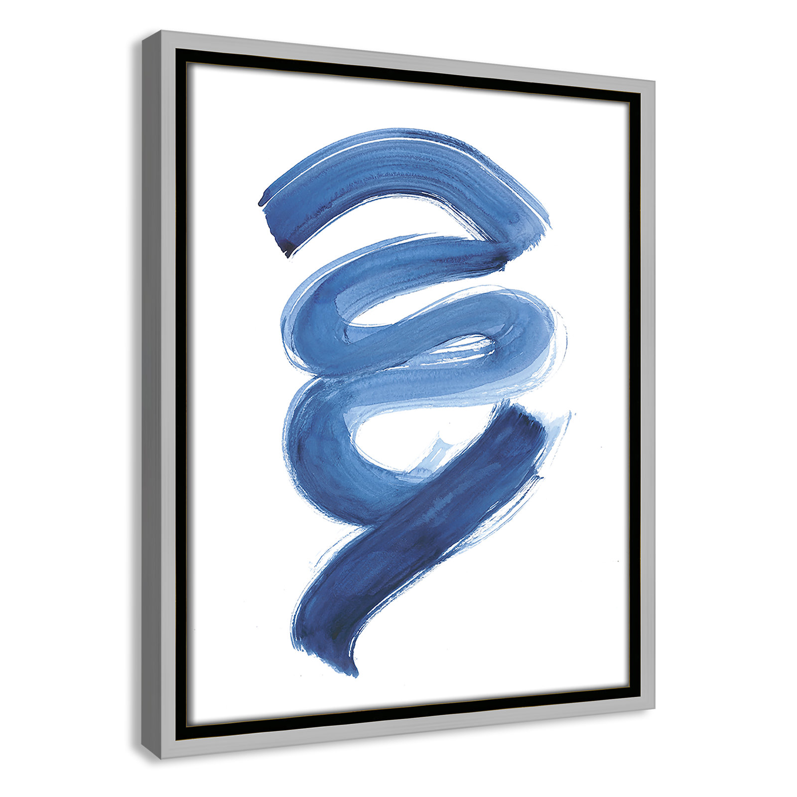 Coppola "Slinky Indigo I" Painting by Filippo Ioco, 15.5" H x 12.5" W x 2" D, Silver Framed Canvas