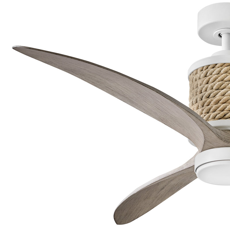 Marin 60" Indoor/Outdoor Integrated LED Nautical Rope-Wrapped Ceiling Fan with Remote, Matte White, Weathered Wood