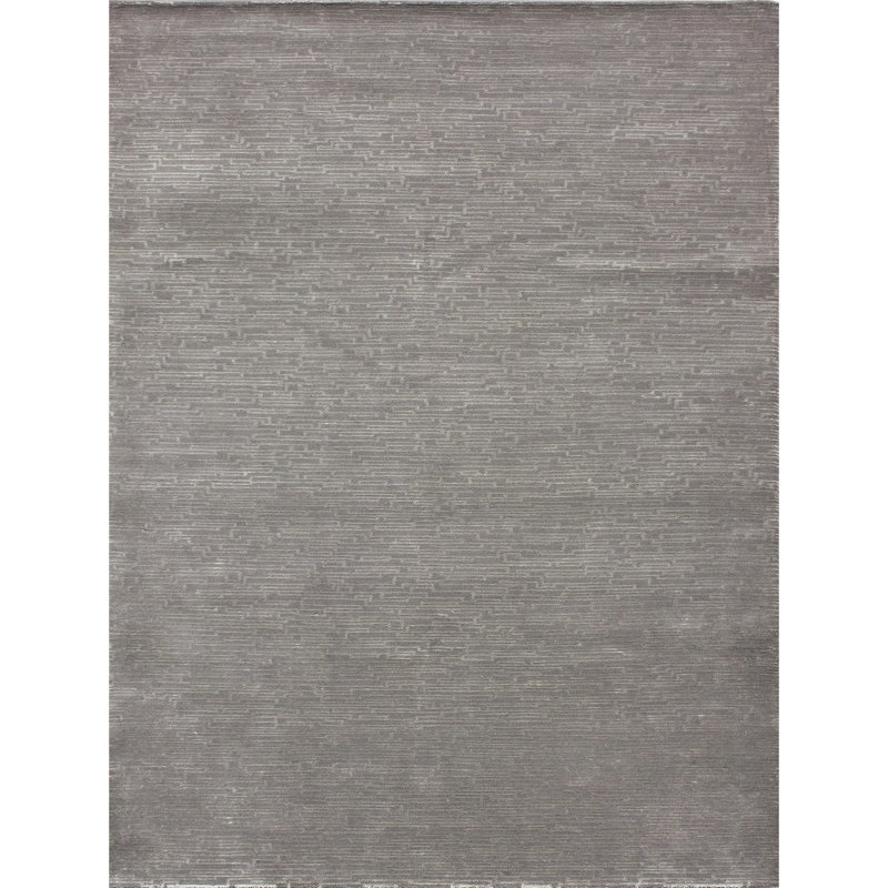 Tapis argent noué à la main de haute qualité, Rectangle 6 pi x 9 pi