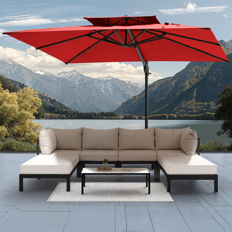 Parasol rectangulaire en porte-à-faux 128 po x 104 po, base lestée non inclus, Rouge