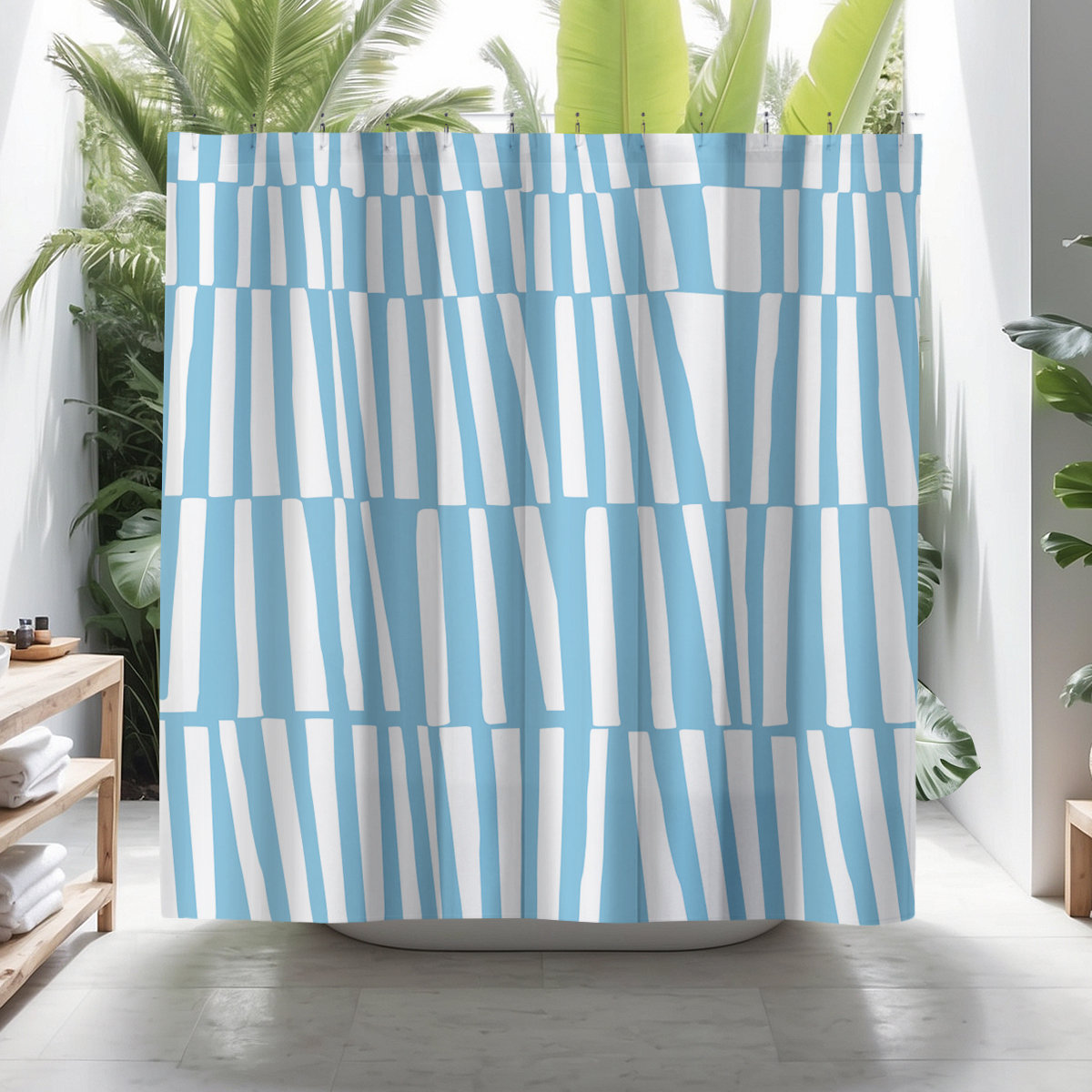 Thora Abstract Mid-Century Shower Curtain, Blue