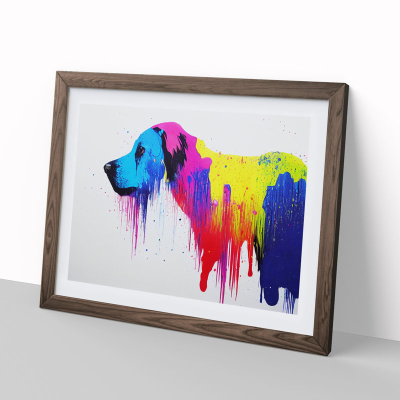 Dog Splash Vol.3 Abstract - Single Picture Frame Painting, 25cm H x 34cm W x 2cm D, Walnut
