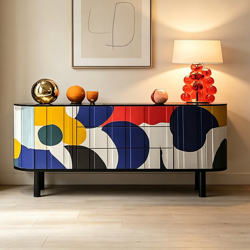 Buffet artistique peint, H 31,5 po x l 78,74 po x P 15,75 po