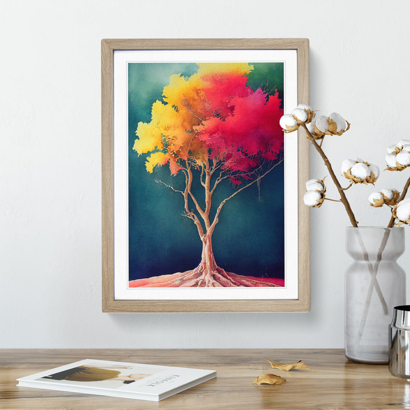 Lone Tree - Single Picture Frame Painting, Oak, 64cm H x 46cm W x 2cm D