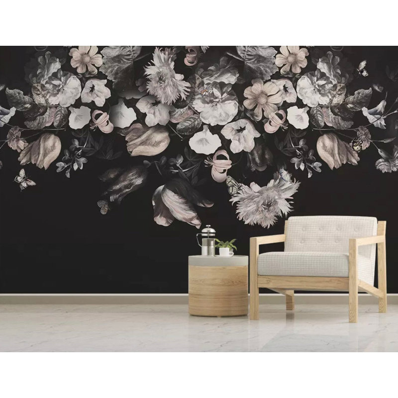 Papier peint amovible papillon floral foncé, L 9 po x l 15 po