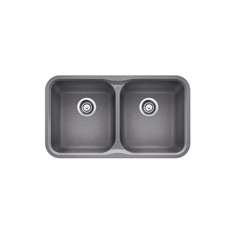 Évier de cuisine à double cuve en granite Vision, Gris métallique