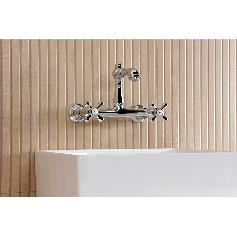 Kingston Brass English Country Two-Handle 2-Hole Wall Mount Bathroom Faucet, Polished Chrome