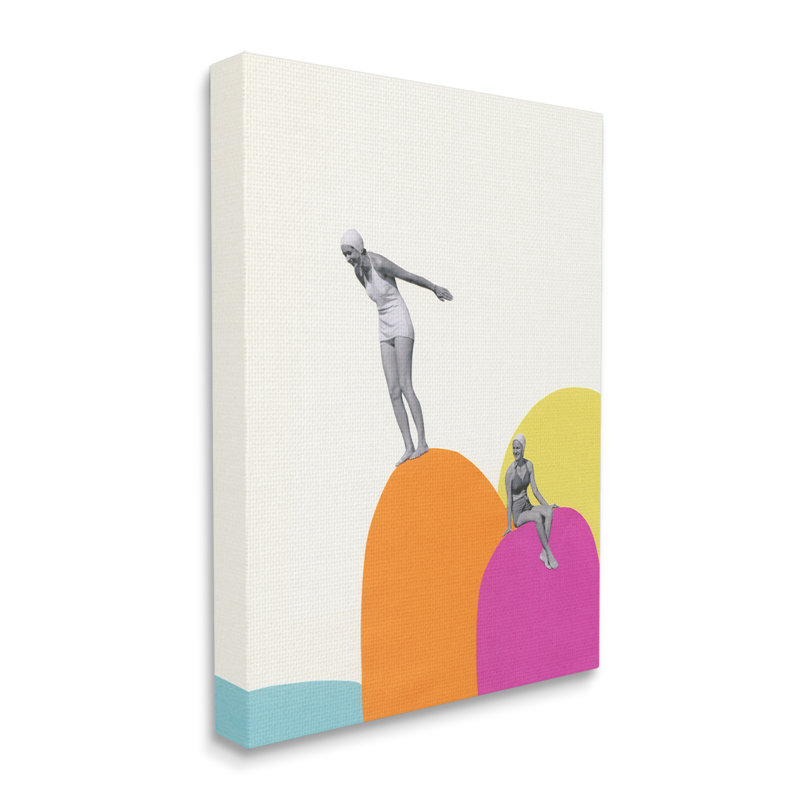 " Modern Swimmers Diving Glacier Scenery Collage " by Cassia Beck, 16" W x 20" H, Wrapped Canvas