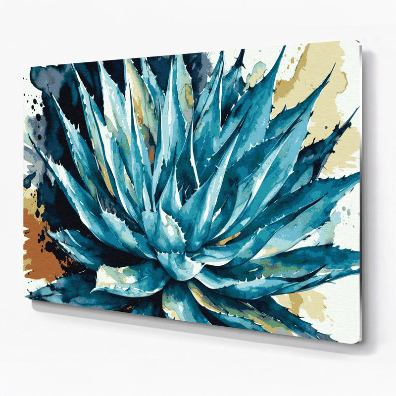 «Southwestern Plants Agave Plant 151», art mural en métal bleu, H 11 po x l 14 po