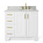 Meuble-lavabo simple en bois massif 37 po Freitas blanc avec plateau en marbre de Carrare 0,75 po, évier droit décalé-271566833-304109142-304109145