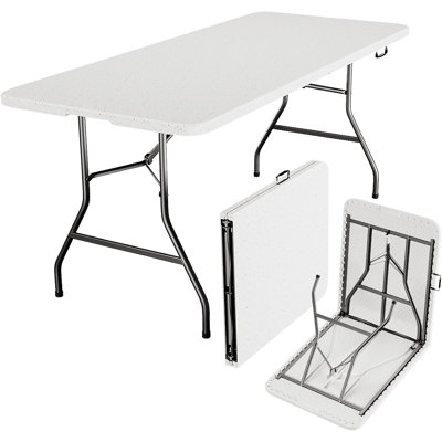 6 Ft Injection‑Molded Fold‑in‑Half Folding Table with Carry Handle, Heavy‑Duty Portable Plastic Table for Indoor Outdoor Picnic Party Events
