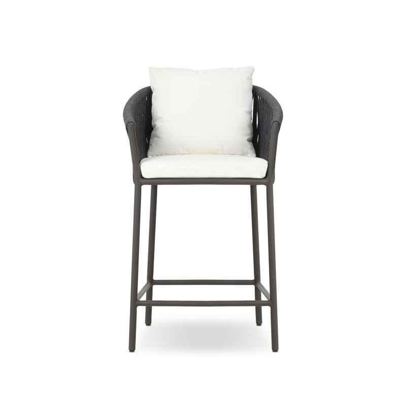 Porto Patio Bar Stool, 26.38", Arashi Salt, Black