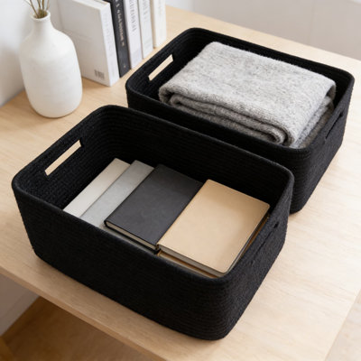 Grands paniers de rangement pour tablettes et organisateurs de garde-robe, bacs en corde tissée pour vêtements, couvertures, jouets et chambre de bébé, 2 paniers décoratifs rectangulaires