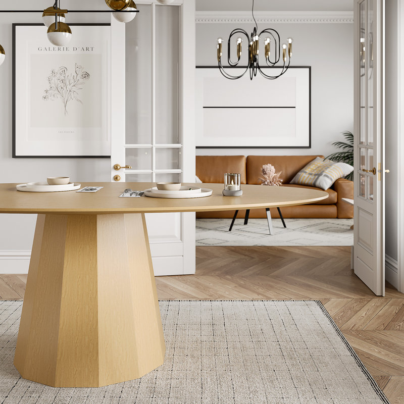 67 in. Pedestal Solid Wood Oval Dining Table Seats 6, Oak