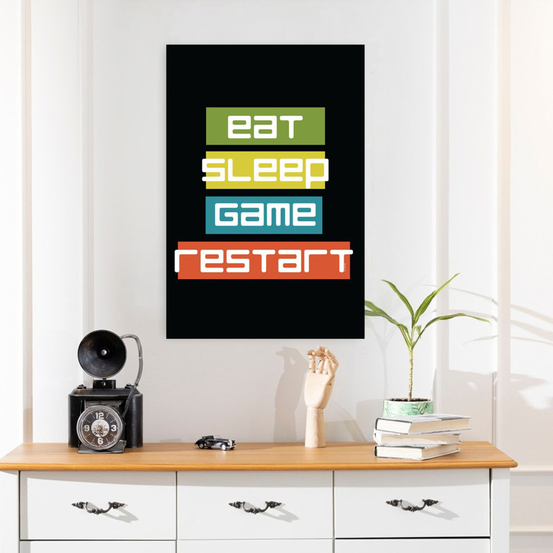 «Eat Sleep Restart», art contemporain abstrait, H 24 po x l 16 po