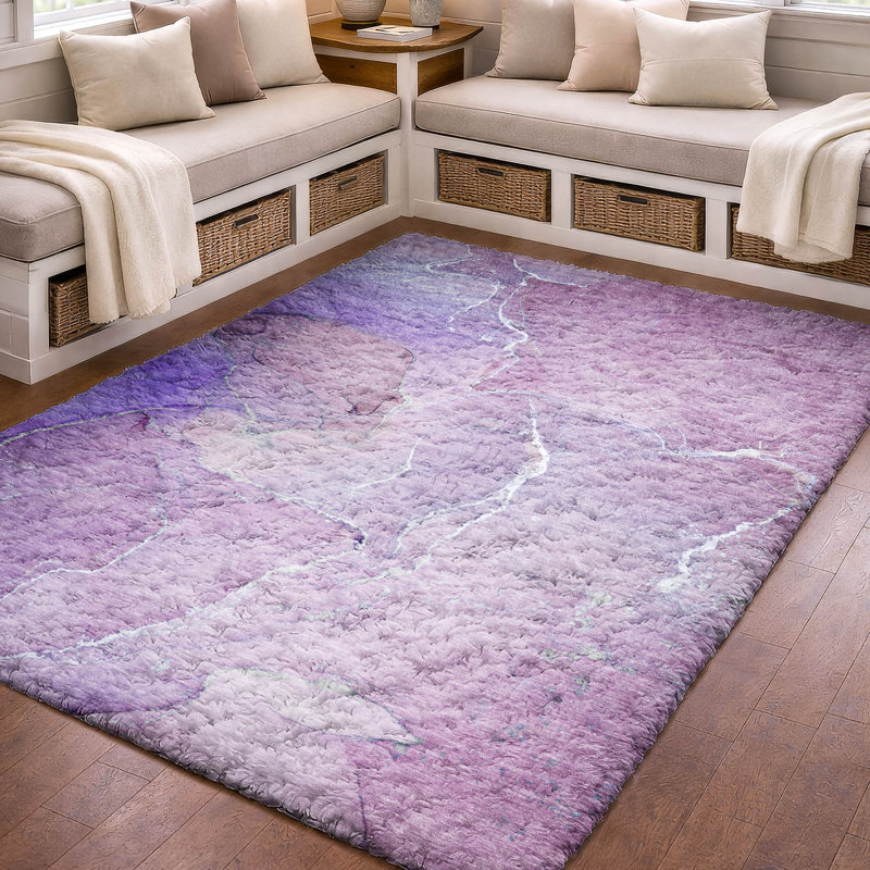 Tapis de qualité supérieure lavable à la machine à poils longs ADS511, Mauve, 10 pi x 14 pi