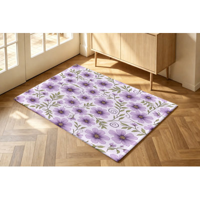 Tapis floral mauve à motif floral mauve élégant, tapis antidérapant doux, durable et lavable à la machine, décoration intérieure élégante pour le salon, la chambre à coucher, le vestibule, la porte d'entrée, la cuisine, le balcon et l'appartement