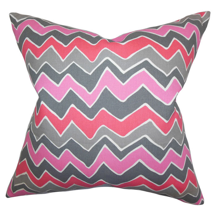 Chevron Cotton Reversible Throw Pillow, Pink Gray, 24" x 24", Polyester/Polyfill