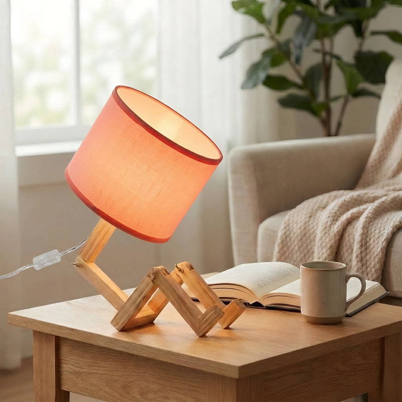 Lampe de table ajustable en forme d'homme avec abat-jour en tissu et support pour livres - veilleuse, Rose