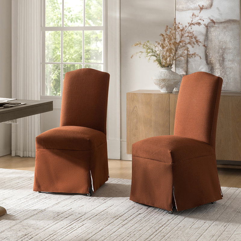 Albeniz Transitional 40"Tall Solid Wood Legs Dining Chair with Removable Slipcover (Set of 2), Burn Brick