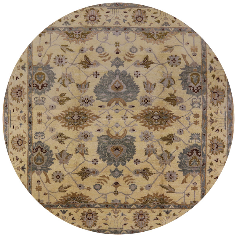 Tapis oriental jaune / bleu Manni, Rond 8 pi
