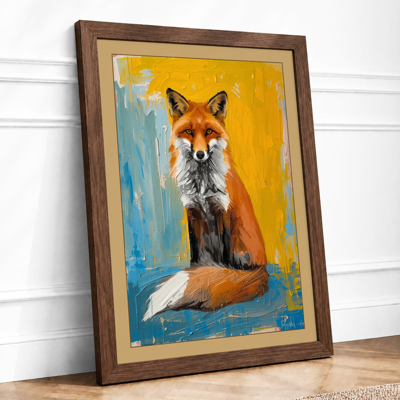 Contemplative Fox Modern - Framed Print, A2 - 59.4 x 42.0 cm, Walnut