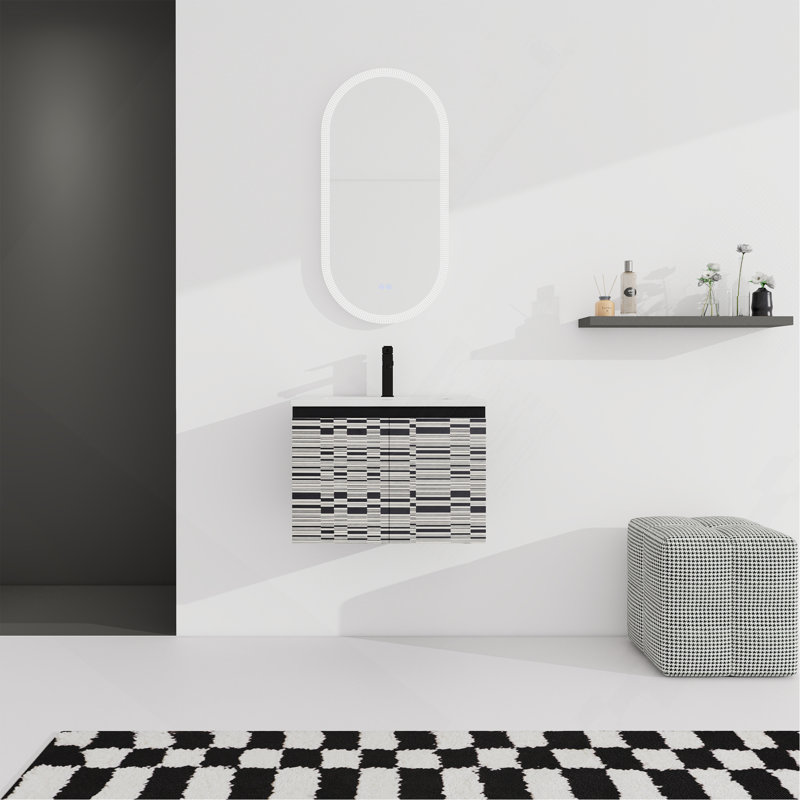 Meuble-lavabo mural 24 po avec lavabo en céramique et porte d'armoire à fermeture en douceur 24 po