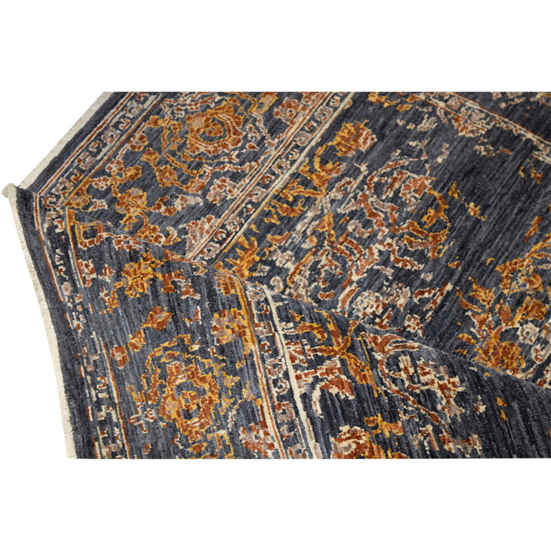 Tapis unique orange, bleu marine et noir de 5 pi 6 po x 7 pi 10 po One-of-a-Kind