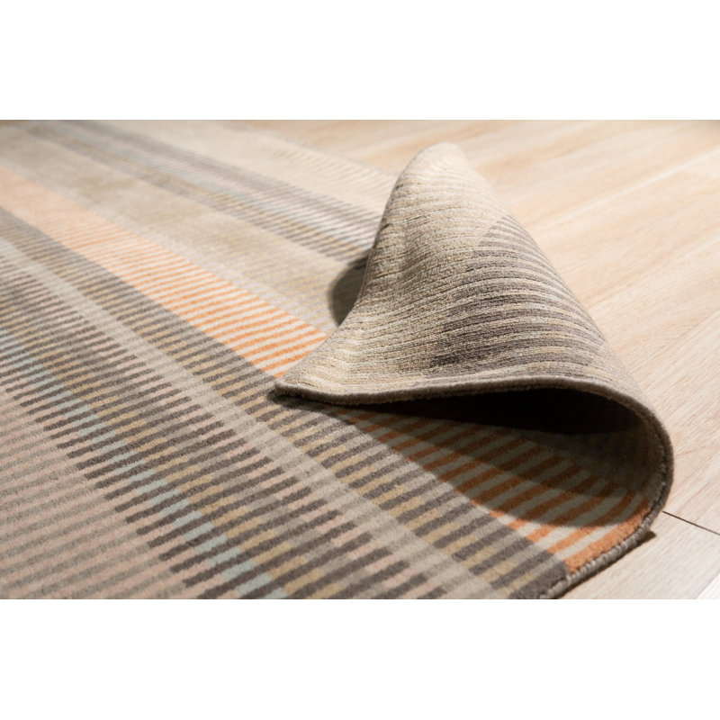 Knotted Strpied Beige Handmade Wool Stripe/Beige Modern Hand-Knotted Area Rug, Rectangle 6' x 9'